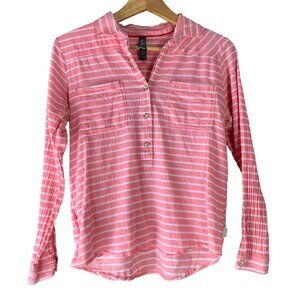 Mountain Hardwear Top Size Small Striped Pink White Long Sleeved Button Top